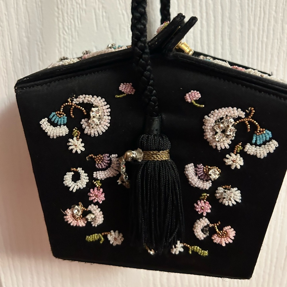 Vintage French Embroidered Black Evening Bag - Picture 2 of 8